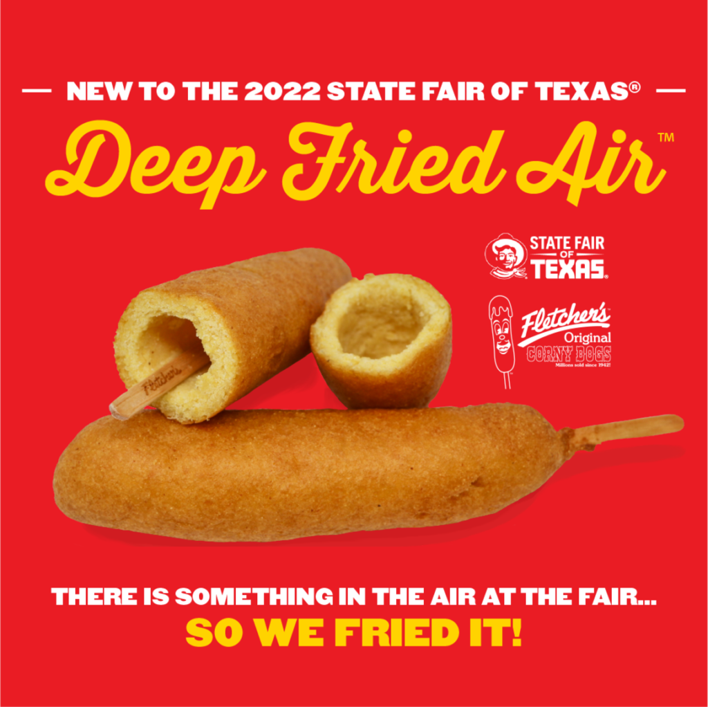 Fletcher's Corny Dog poster advertisement with photo of deep fried air